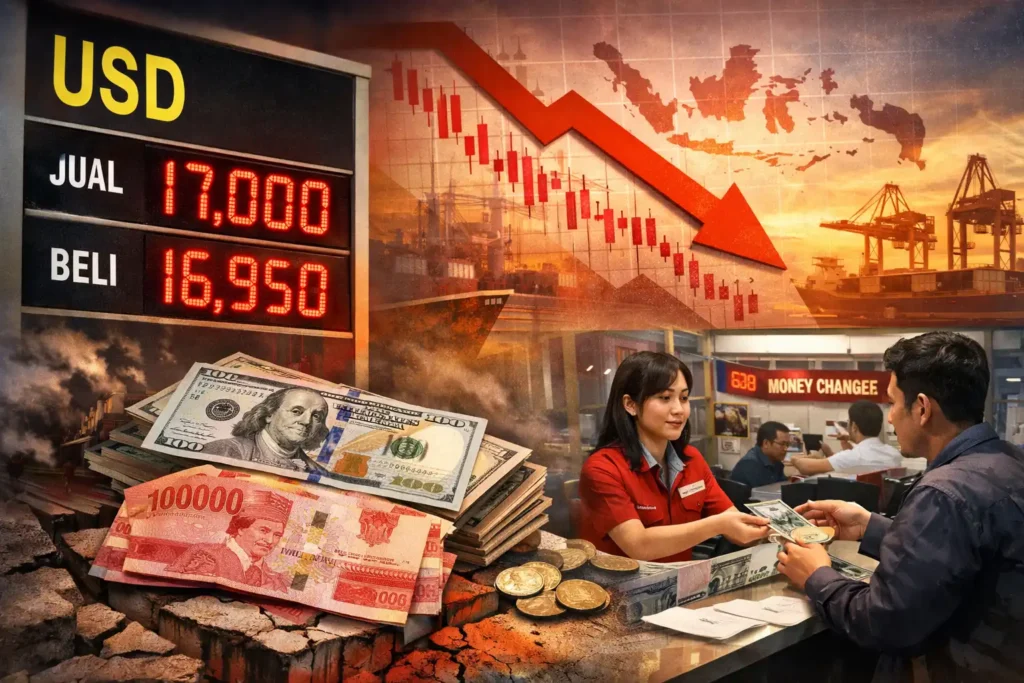 Rupiah Melemah Nyaris Rp17.000 per USD