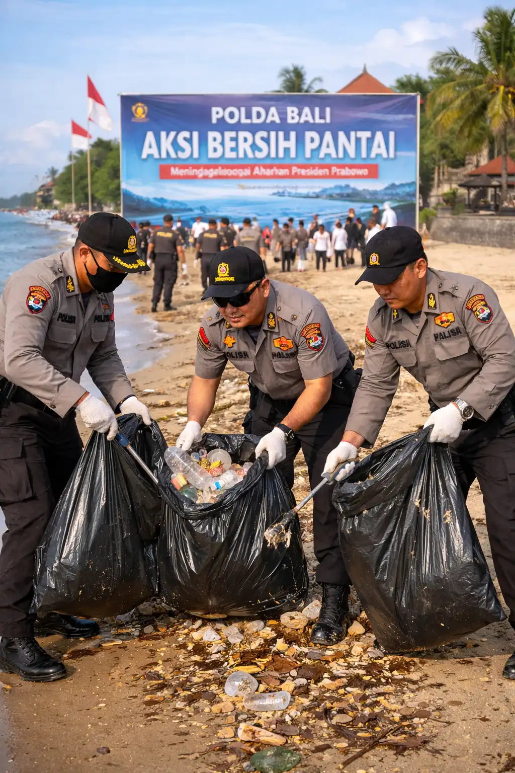 Read more about the article Polda Bali Bersihkan Pantai, Tindak Lanjuti Arahan Presiden Prabowo
